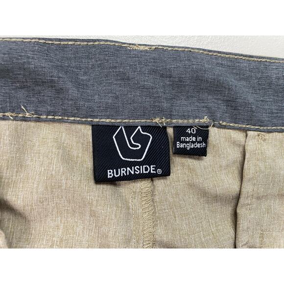 Burnside Shorts Mens 40 Beige Khaki Chino Flat Front Zip Pocket Stretch (42x10) - Picture 12 of 14